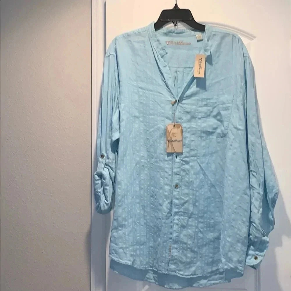 Caribbean Roundtree & Yorke Blue Linen Shirt New
